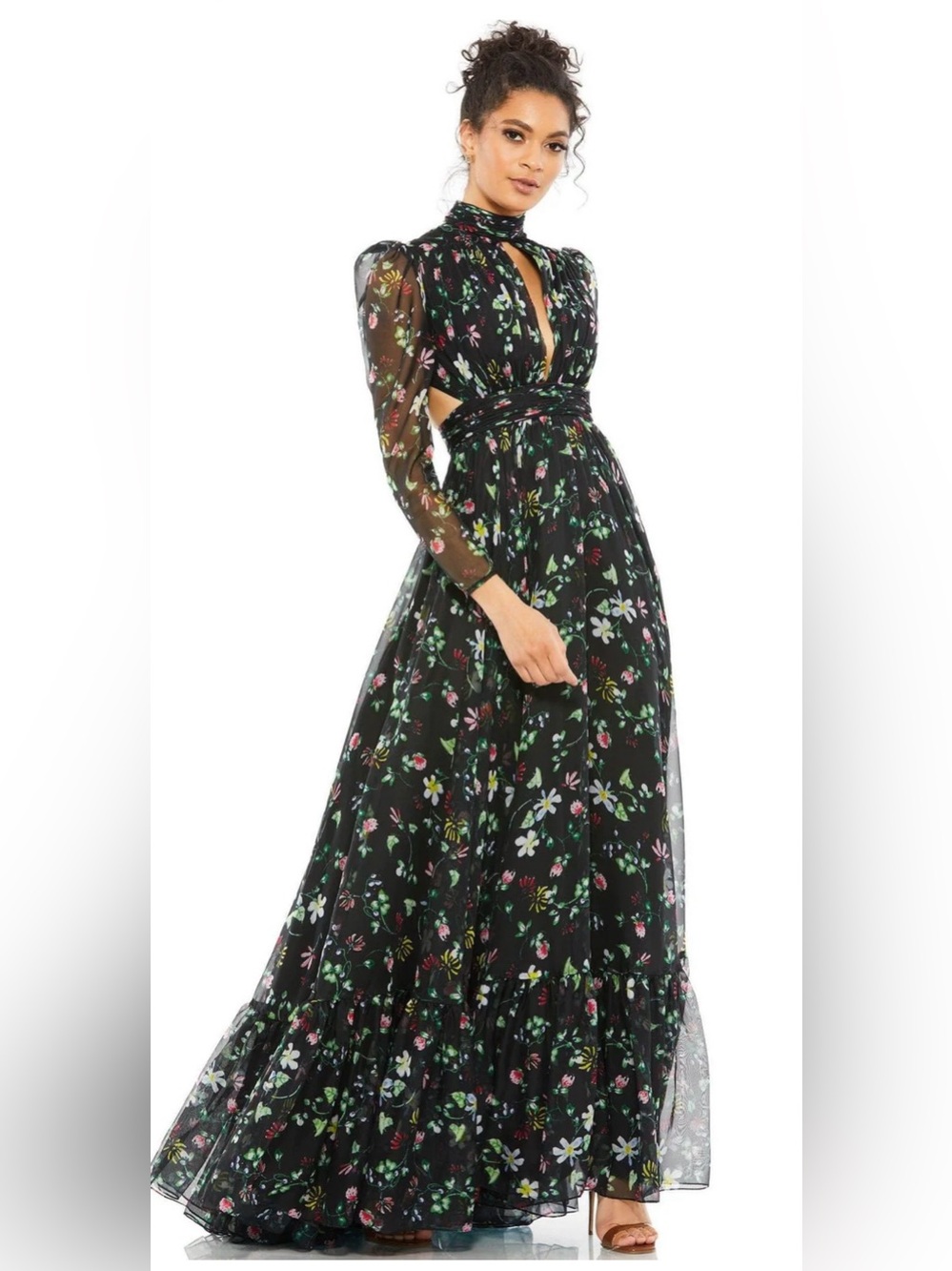 Mac Duggal Black Floral Keyhole Maxi Dress Sz 6